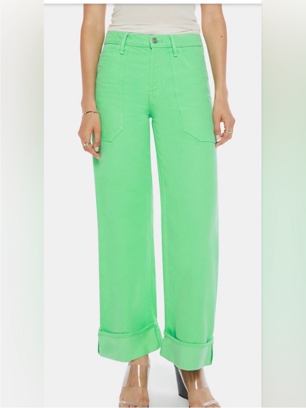 MOTHER x Free People Snacks Smoothie Carpenter Jeans - Summer Green